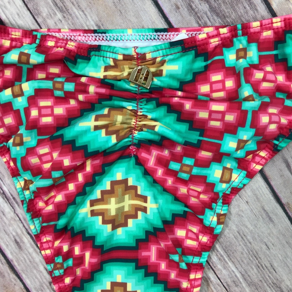 Aztek Print Patterned String Bikini Bottom - Picture 7 of 8